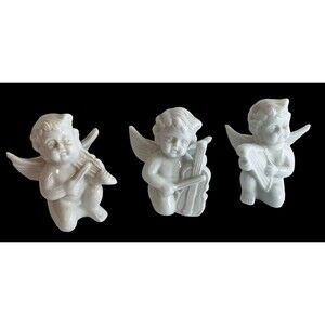 White porcelain 3” Angels Cherubs Musicians Figurines Lot of 3